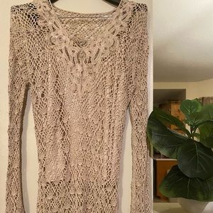 Lace Tan Blouse size L